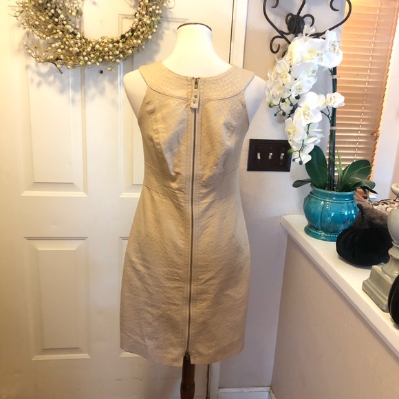 Muse Brand Textured Zip Up Khaki Sheath Dress - Picture 2 of 7